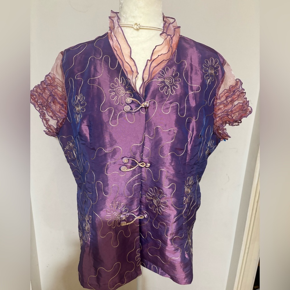 NEW Chinese Style Silk Purple Floral Embroidered Top